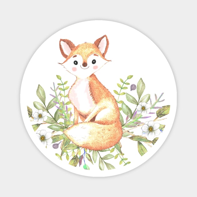 Little fox among flowers and leaves Magnet by LatiendadeAryam